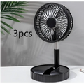 Black portable telescopic folding fan with circular grille and slender stand featuring sleek modern design