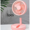 Pink portable telescopic folding fan with sleek modern design circular blade and slender stand for quiet use