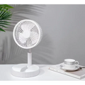 White circular portable telescopic folding fan with sleek modern design and sturdy base for quiet use