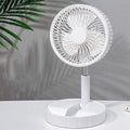 White portable telescopic folding fan with sleek modern design and circular grille for quiet cooling use