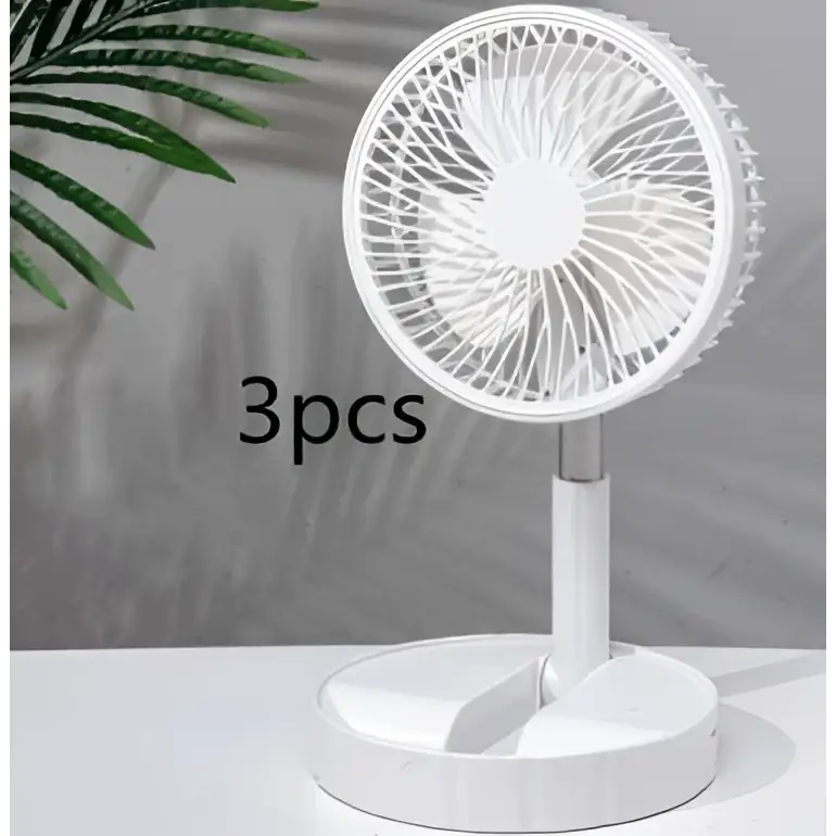 White plastic portable telescopic folding fan with circular grille and sleek modern design for quiet use