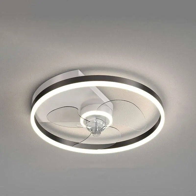Modern circular ceiling fan with integrated led lighting in chrome and white for quiet simple modern nordic decor