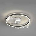 Modern circular ceiling fan with sleek black frame and glowing white led rings in a simple modern nordic design