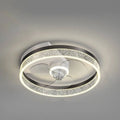 Quiet simple modern nordic circular ceiling fan lamp with integrated led lighting chrome white design and crystal rings