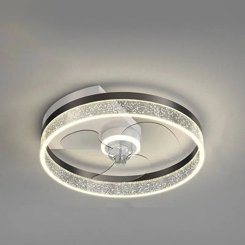 Quiet simple modern nordic circular ceiling fan lamp with integrated led lighting chrome white design and crystal rings