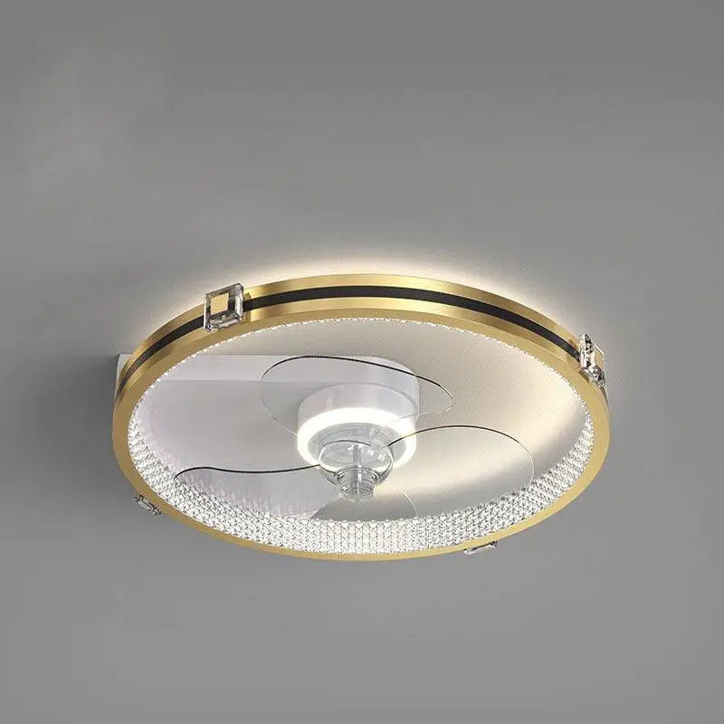 Quiet simple modern gold-toned circular ceiling fan with integrated led lighting and crystal-encrusted trim