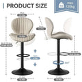 Beige upholstered bar stool with quilted cream velvet fabric and black metal adjustable base for luxury women’s fashion settings