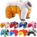 A cozy quilted pet dog winter coat in white and orange designed for cold weather protection and dog winter clothes use