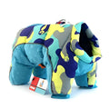 Quilted pet dog coat in vibrant teal yellow and navy camouflage providing cold weather protection and dog winter clothes