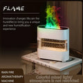 White cylindrical rain cloud humidifier with gold accents and colorful led flame effect drip aroma diffuser