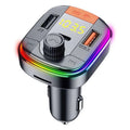 A sleek black rainbow led bluetooth fast charge car charger with digital display multiple usb ports including qc3.0