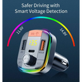 Silver rainbow led bluetooth fast charge car charger with usb ports and digital voltage display for charging devices