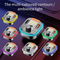 Multi-colored ambient light rainbow led bluetooth fast charge car charger with silver metallic body and orange accent panel