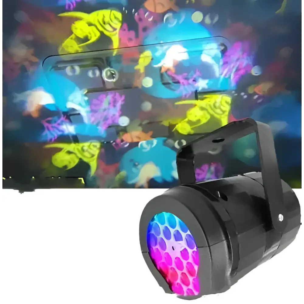 Black cylindrical led christmas projector lights with honeycomb lens emitting vibrant rainbow pattern led beams