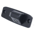 Black plastic rearview camera dedicated with led and mounting bracket featuring two rectangular holes for installation