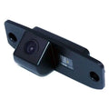 Black plastic rearview camera dedicated with integrated led light strip and mounting bracket visible from the back side