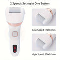 White and rose gold rechargeable electric foot file with single button two speed settings for pedicure kit use