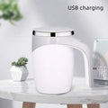 White ceramic rechargeable model automatic stirring cup with usb charging, silver rim, and handle for modern convenience