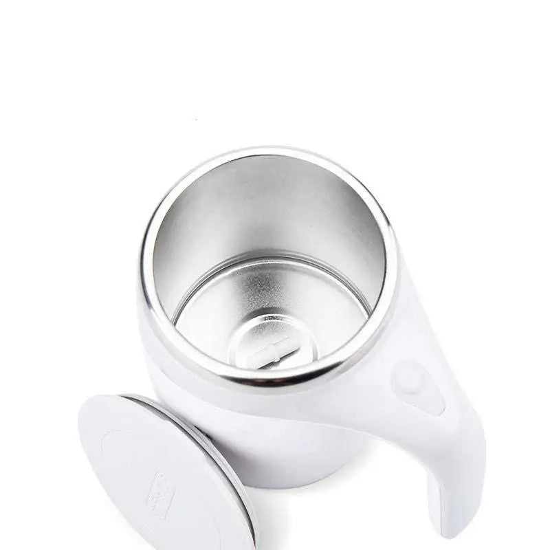 White ceramic rechargeable model automatic stirring cup with sleek design and stainless steel interior for convenience