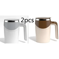 White and brown insulated ceramic rechargeable model travel mugs with stainless steel lids and automatic stirring function