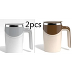 White and brown insulated ceramic rechargeable model travel mugs with stainless steel lids and automatic stirring function