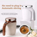 Rechargeable model automatic stirring cup with white and brown ceramic mugs featuring stainless steel lids and handles