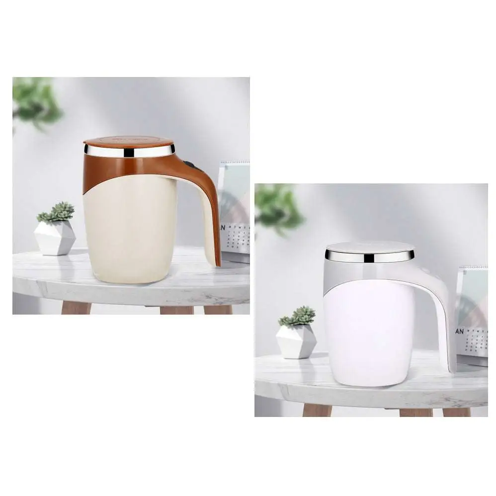 Brown and cream ceramic rechargeable model automatic stirring cup with stainless steel lid and automatic stirring function