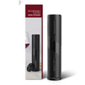 Black rechargeable USB electronic bottle opener with sleek cylindrical design and modern glossy finish for easy wine opening