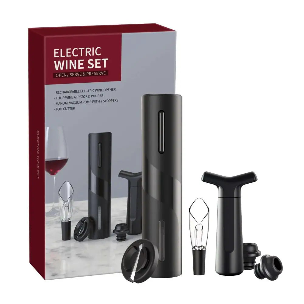 Black rechargeable usb electronic bottle opener with sleek cylindrical design and textured grip for easy use