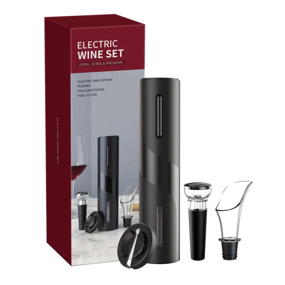 Black rechargeable usb electronic bottle opener with sleek cylindrical design and usb charging cable for easy use