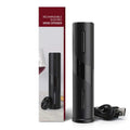Black rechargeable usb electronic bottle opener with sleek cylindrical design and usb charging cable for easy use