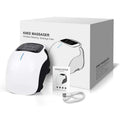 White and black rechargeable knee massager with sleek ergonomic design and digital display screen for hot compress therapy