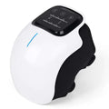 White and black rechargeable vibration knee massager with sleek ergonomic design and control panel for hot compress therapy