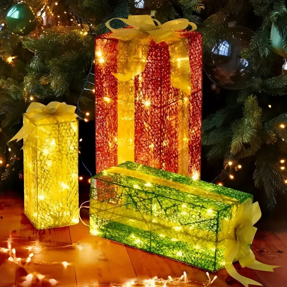 VINGLI Lighted Gift Boxes Set Of 3, Pre-lit Nestable Present Boxes Ornament With 90 LED Warm White Lights And Stakes For Christmas Outdoor Indoor Decorations Lighted Holiday Displays Button Full Cup Plus Size Bra Without Wi Royalessencelux