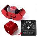 Red apple jewelry box with red metallic heart shape and clear acrylic lid containing an eternal rose and clavicle chain
