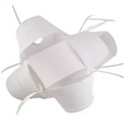 White paper-like red bow fascinator with feather accents folded in an accordion style for ladies banquet ball hair accessory