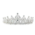 A sparkling silver crystal alloy crown with clear crystals and filigree detailing for crown wedding accessory