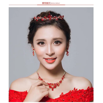 Red crystal bridal headpiece with gold-toned metal accents for crystal bridal jewelry clothing accessories wholesale