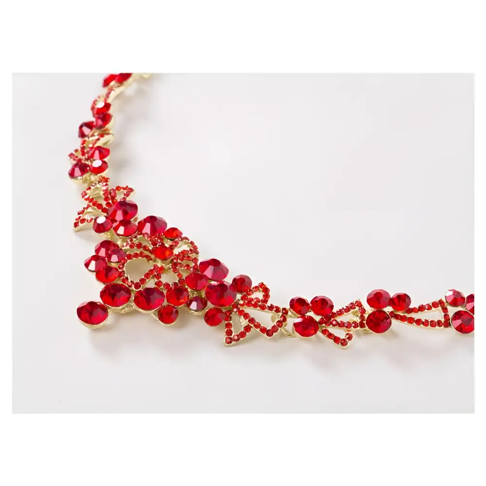 Red crystal bridal headpiece with gold-toned metal accents for crystal bridal jewelry clothing accessories wholesale
