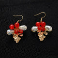 Red and clear crystal grape cluster earrings with gold-tone leaf accents in a floral costume jewelry set for wedding use