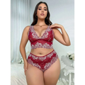 Red floral plus size lace underwear suit featuring a red lace lingerie set with white floral patterns