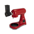 Red fully automatic home cook machine stand mixer with black food processor attachment for versatile kitchen use