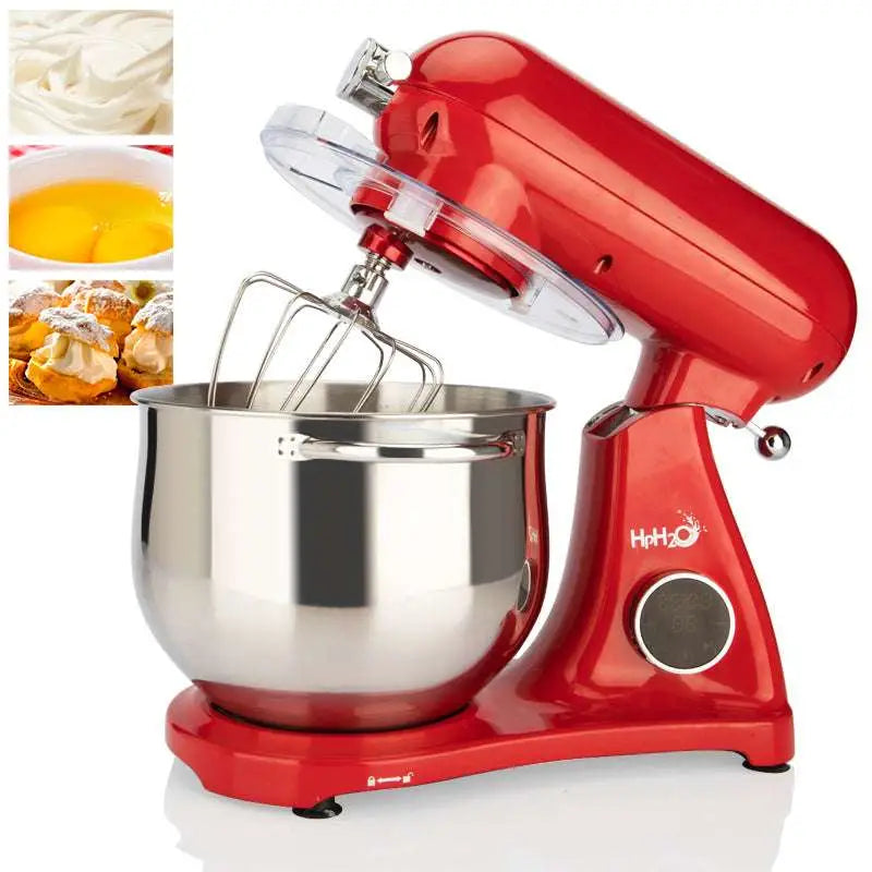 Red hh20 fully automatic home cook machine stand mixer with stainless steel bowl and wire whisk attachment