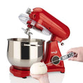 Red fully automatic home cook machine stand mixer with stainless steel bowl and clear plastic lid in vibrant red
