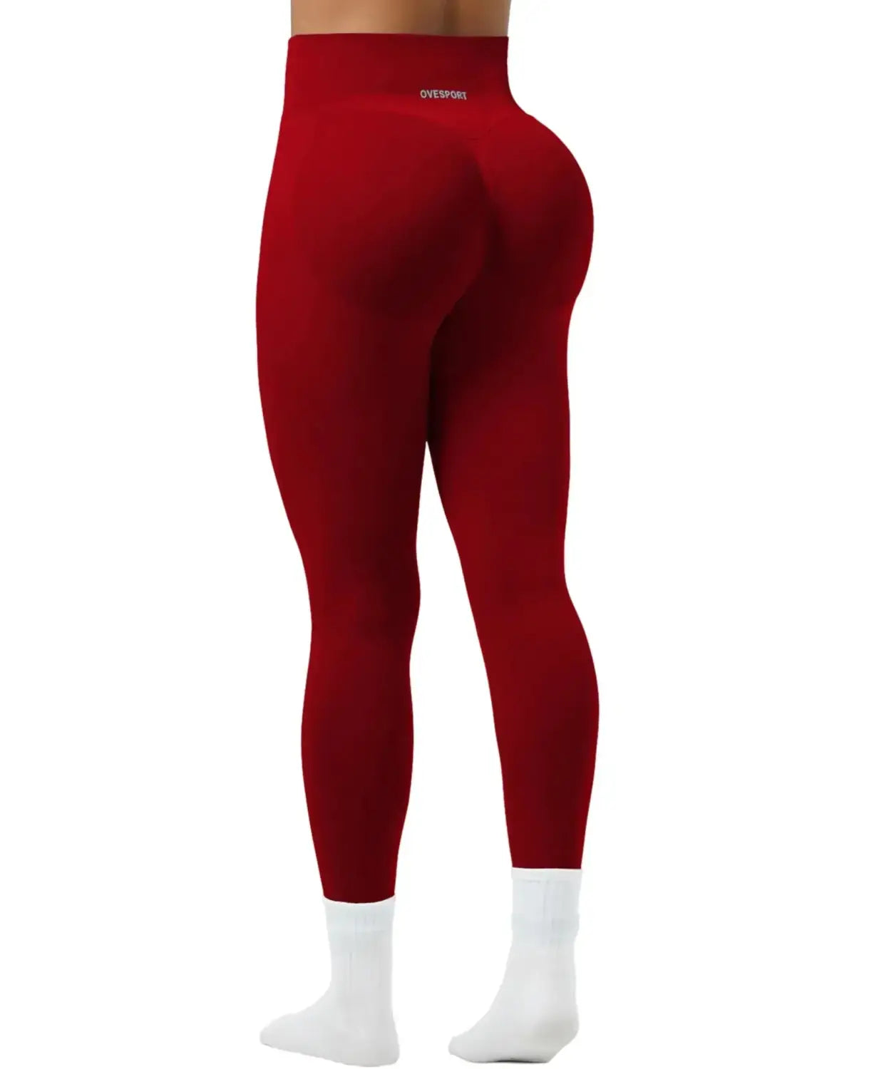 red high waist leggings with a snug fit paired with white socks ideal for fitness attire and enhancing performance during workouts