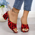 Red and black leopard square toe mule sandals with block heels perfect for summer wear