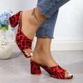 Red leopard square toe mule sandals with block heels ideal for summer wear