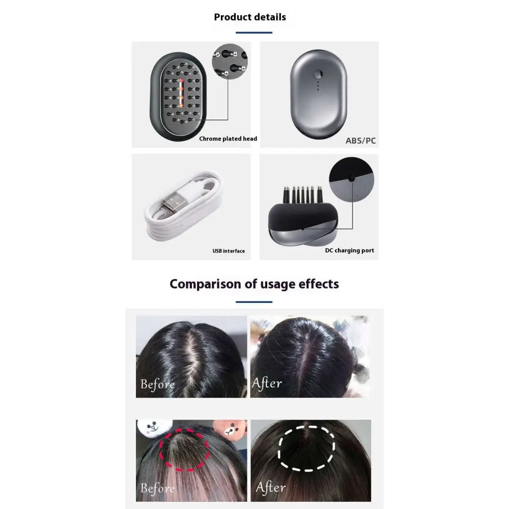 Chrome-plated oval red light therapy growth comb with abs pc casing and usb dc charging port for hair care growth