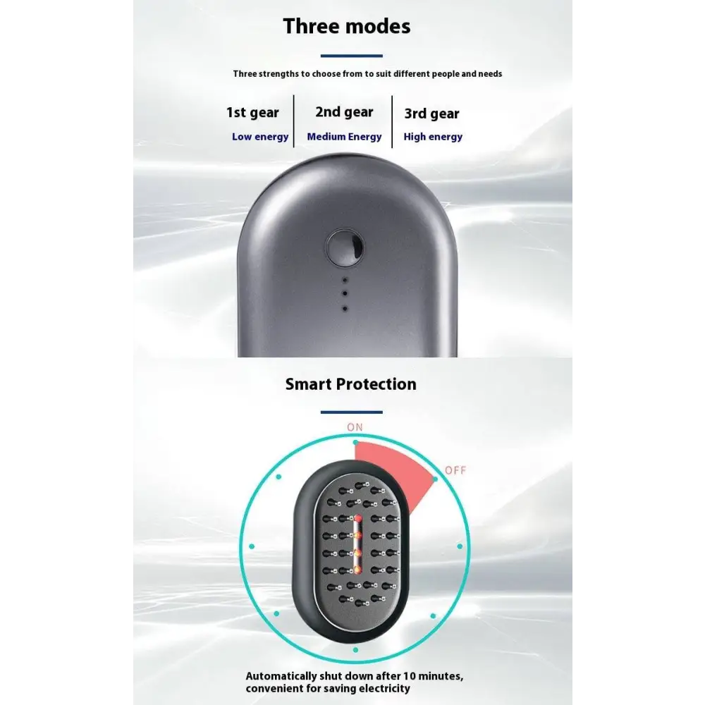 Silver-colored portable electric hair dryer with three power modes and smart protection for hair care growth and red light therapy