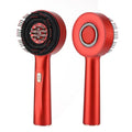 Red electric hairbrush with black bristles and red light scalp massage for activating hair growth and scalp care massage